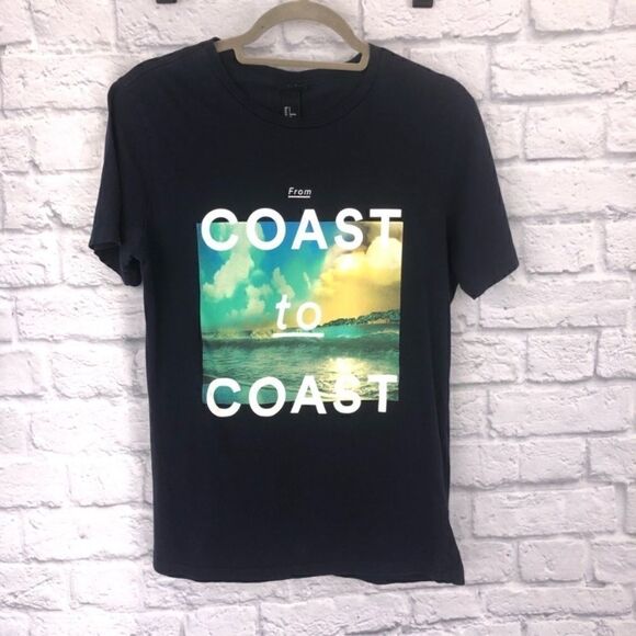 H&M graphic print t-shirt navy blue sz small men - Picture 1 of 3